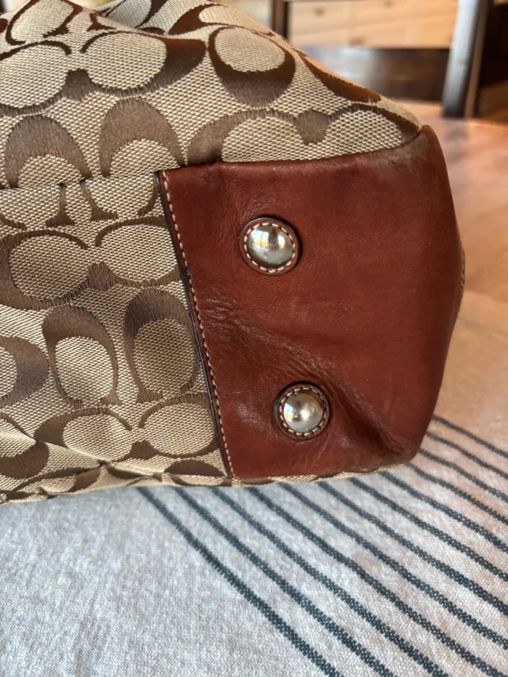 🍃🦋 Coach Heritage Brown Signature Canvas Tote with Leather Trim 12729 - Picture 9 of 16